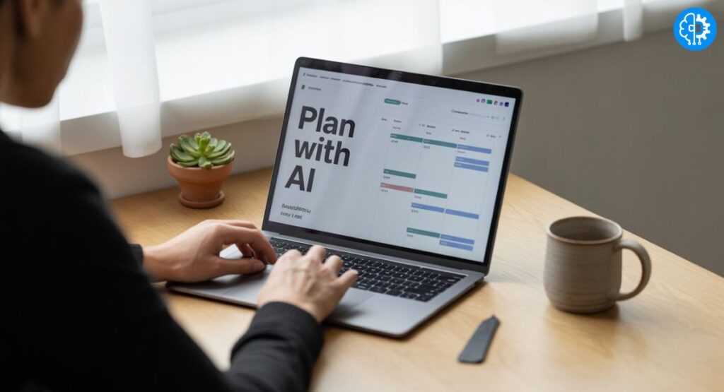 Person using AI on a laptop to create a daily plan and schedule with ChatGPT