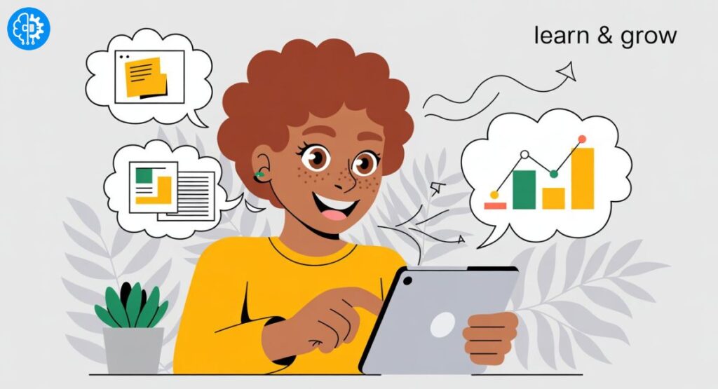 Student using AI tools for research with charts, notes, and ideas