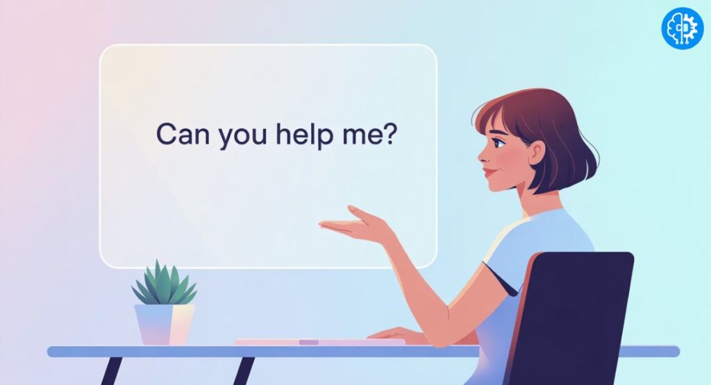 Person asking questions to AI chatbot in a clean modern illustration